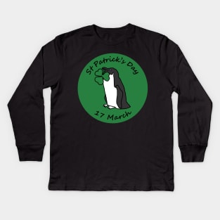 Penguin and Shamrock St Patricks Day Kids Long Sleeve T-Shirt